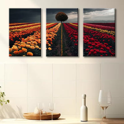 3pcs Charming Flower Fields Illustration Wall Art Set Canvas Framed 40x60cm - High Quality Print 100% Australian Made Wall Canvas Ready to Hang - Bella Home Decor