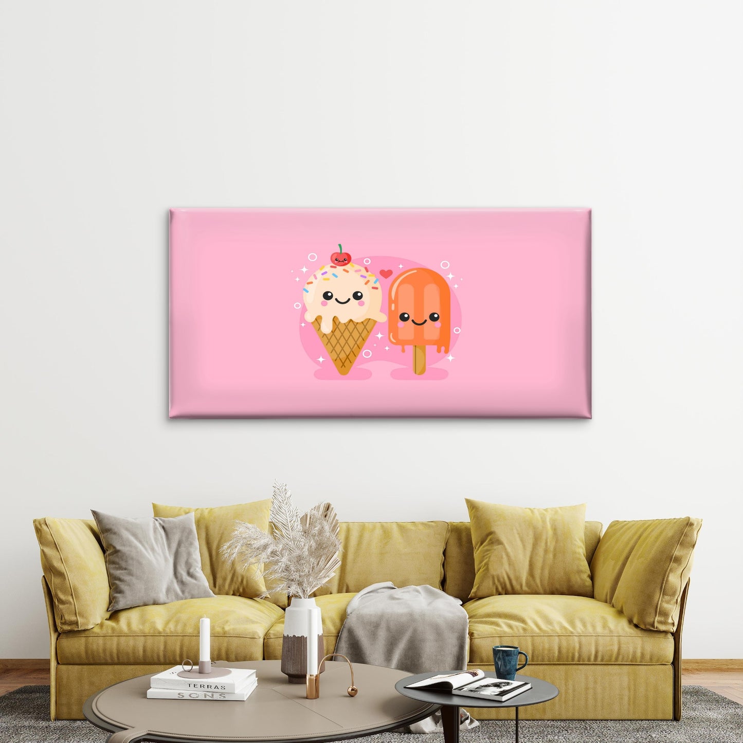 Playful Cherry Ice Cream Wall Art Canvas Office Home Room Framed 120x60cm