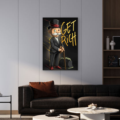 Tuxedo Mustache Man Gold Graffiti Money Bag 60x90cm Metal Print Ready to Hang