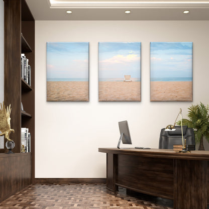 3pcs Coastal Beach Sand Ocean Chair  Wall Art Set Canvas Framed 60x90cm - High Quality Print 100% Australian Made Wall Canvas Ready to Hang
