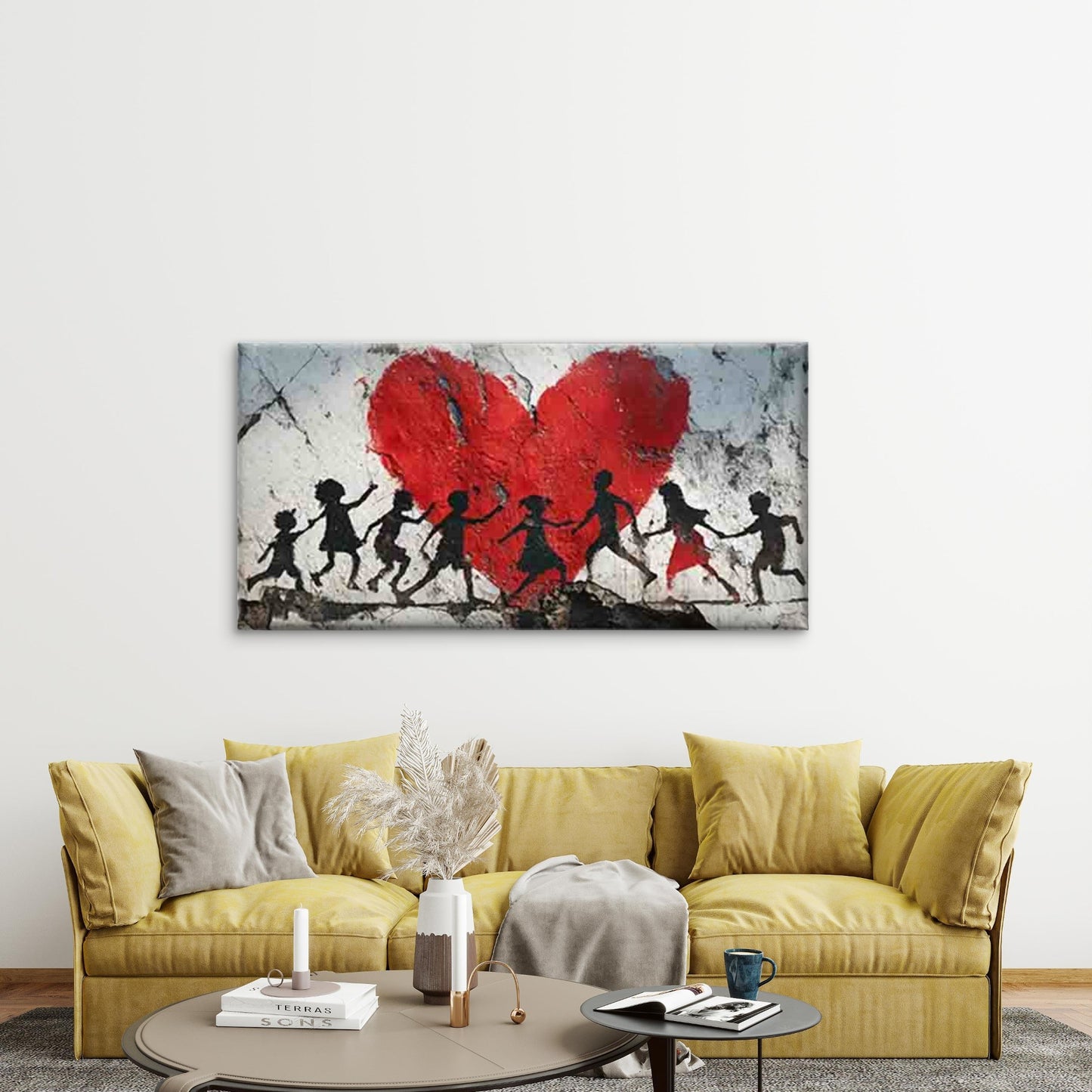 Silhouette Heart with Red Accen Wall Art Canvas Office Home Room Framed 120x60cm - Bella Home Decor
