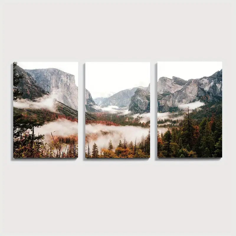 3pcs Yosemite Mountain Landscape Wall Art Set Canvas Framed 50x70cm - High Quality Print 100% Australian Made Wall Canvas Ready to Hang
