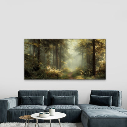 Green Trees & Sunlit Forest Wall Art Canvas Office Home Room Framed 120x60cm