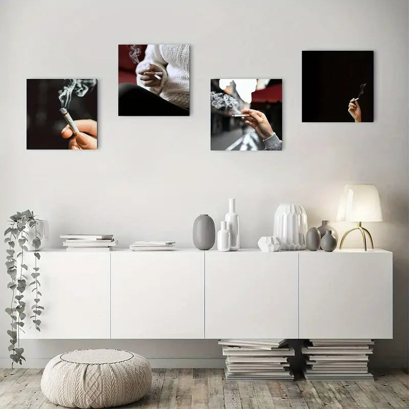 4pcs Black & White Abstract Woman,Cigarettas Wall Art Canvas Framed