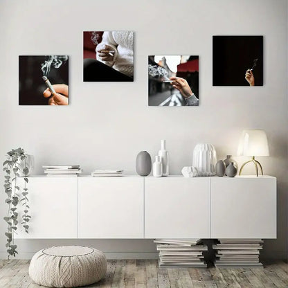 4pcs Black & White Abstract Woman,Cigarettas Wall Art Canvas Framed