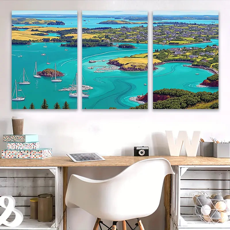 3pcs Coastal Sailboat Lighthouse Seaside Scene Wall Art Set Canvas Framed 40x60cm - High Quality Print 100% Australian Made Wall Canvas Ready to Hang - Bella Home Decor