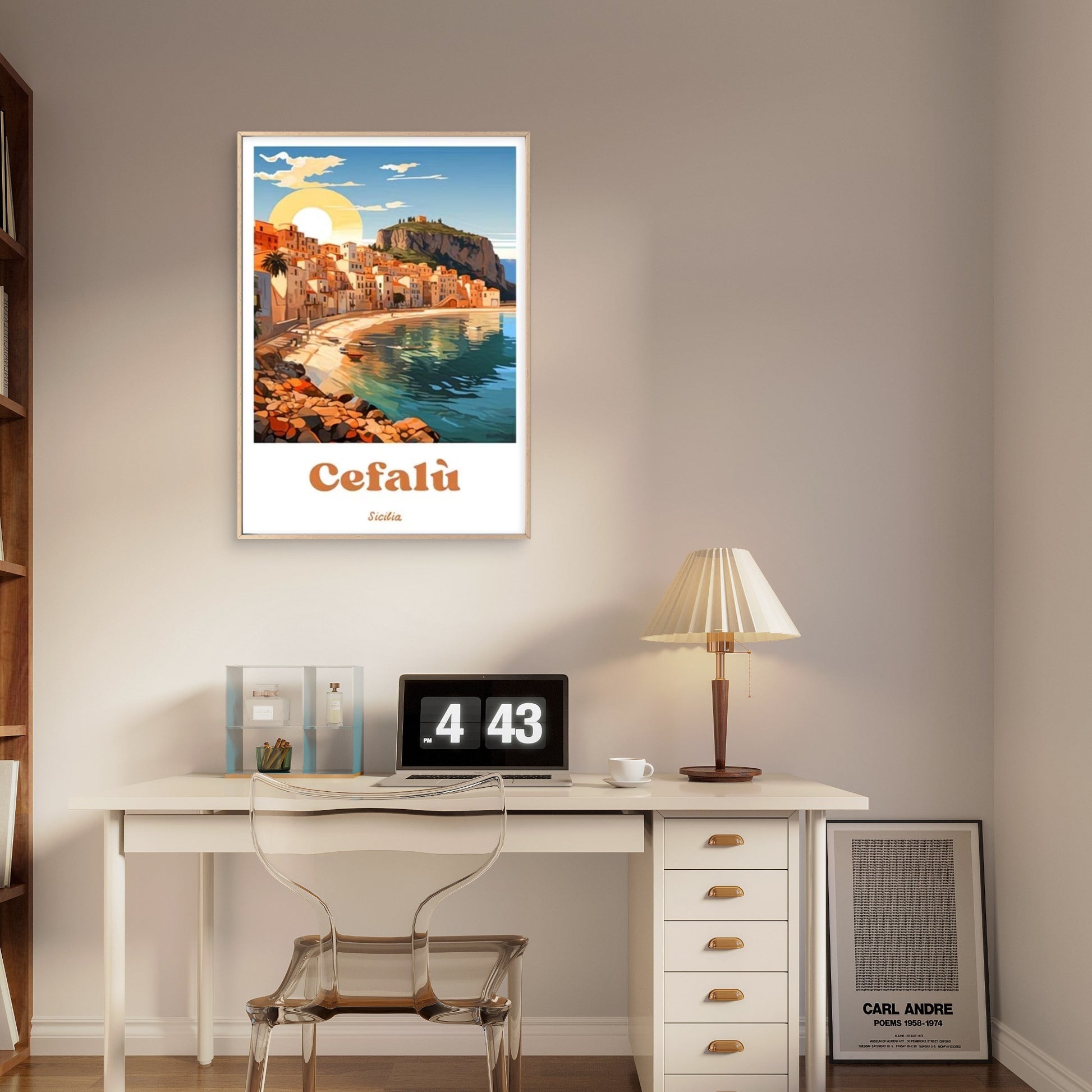 Sunset over the coast of Cefalù Travel Poster Print Wall Art - Bella Home Decor