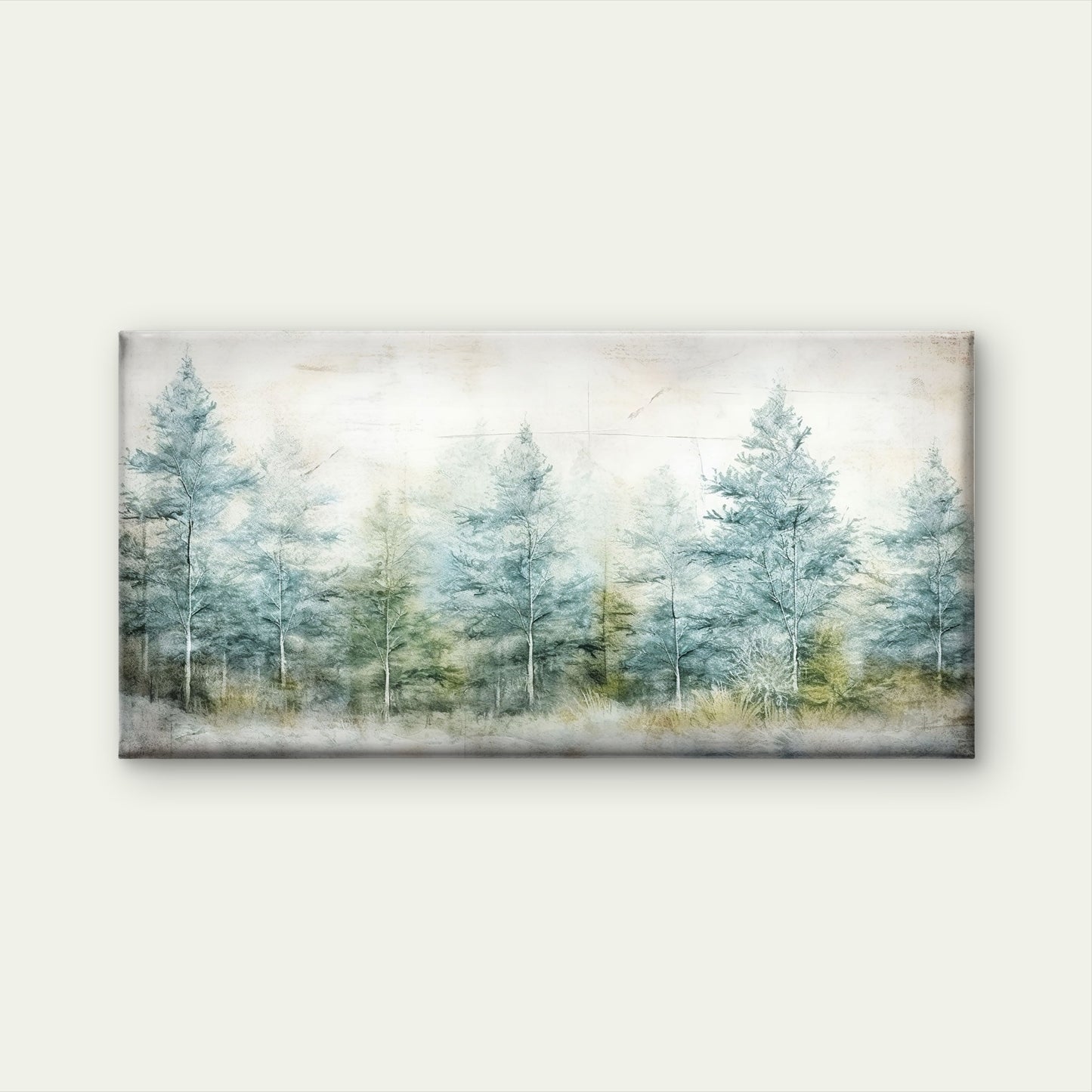 Misty Pine Forest Watercolor Nature Wall Art Canvas Office Home Framed 120x60cm