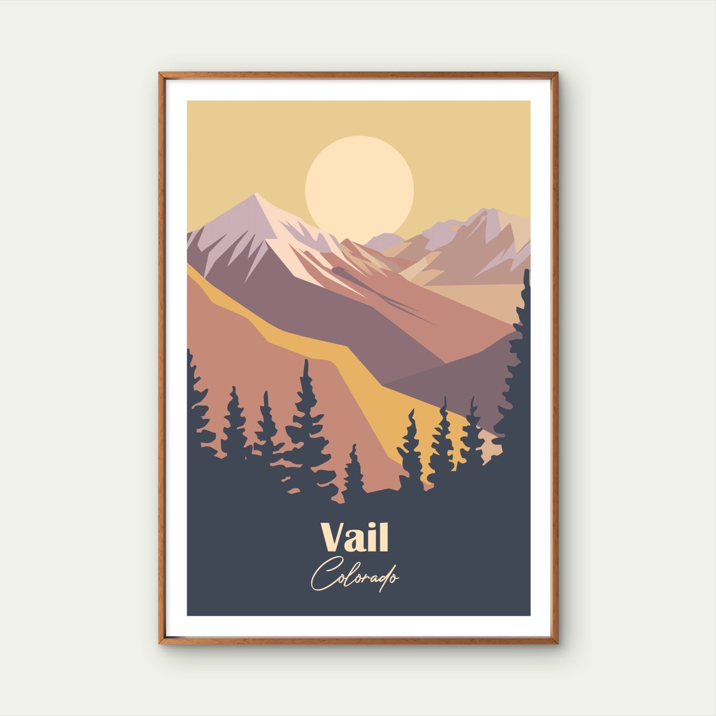 Vail Colorado Winter Mountain Sunset Travel Poster Print Wall Art