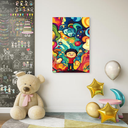 Happy Boy Surrounded By Colorful Abstract Shapes And Dreams 5mm thick Plastic Poster Ready to Hang 90x60cm