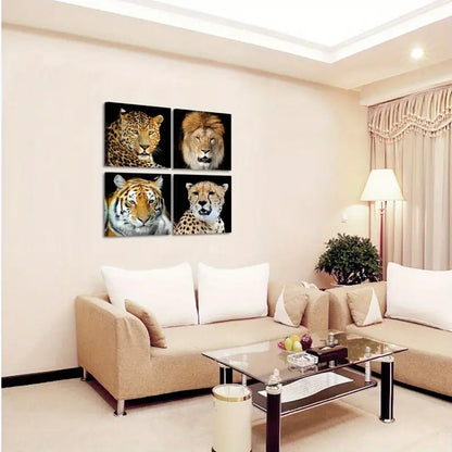 4pcs Leopard Tiger Lion Zebra Picture  Wall Art Canvas Framed - Bella Home Decor