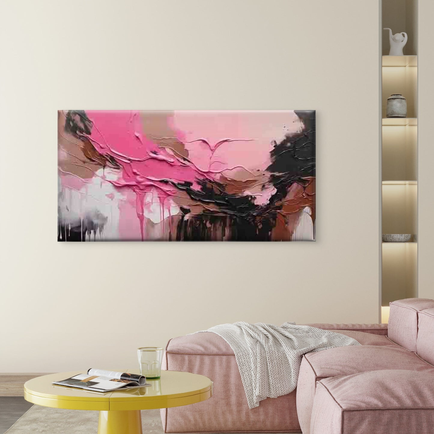 Modern Abstract Pink & Black Wall Art Canvas Office Home Room Framed 120x60cm - Bella Home Decor