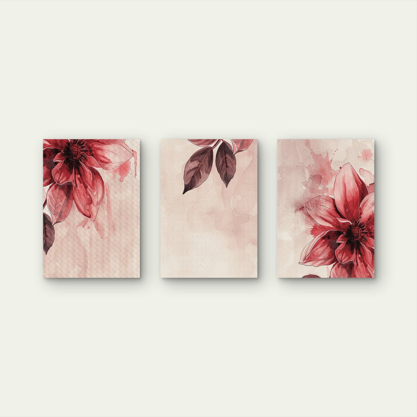 3pcs Vintage Blush Pink Red Floral Watercolor    Wall Art Set Canvas Framed 40x60cm - High Quality Print 100% Australian Made Wall Canvas Ready to Hang