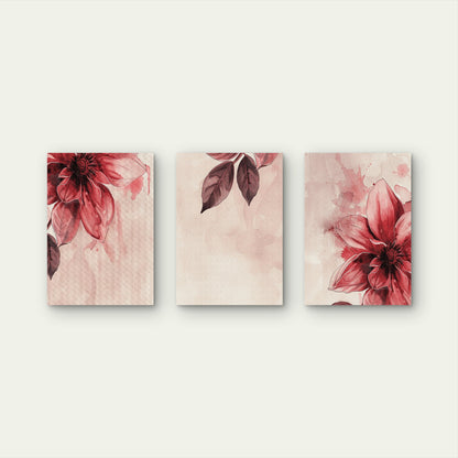 3pcs Vintage Blush Pink Red Floral Watercolor    Wall Art Set Canvas Framed 40x60cm - High Quality Print 100% Australian Made Wall Canvas Ready to Hang