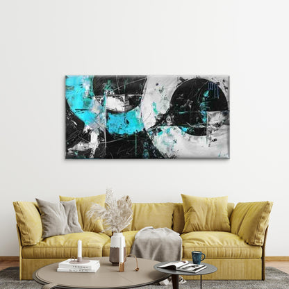Abstract Blue And Black Circles Wall Art Canvas Office Home Room Framed 120x60cm - Bella Home Decor