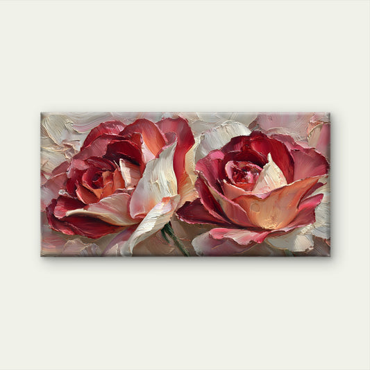 Impasto Textured Red Roses Wall Art Canvas Office Home Room Framed 120x60cm
