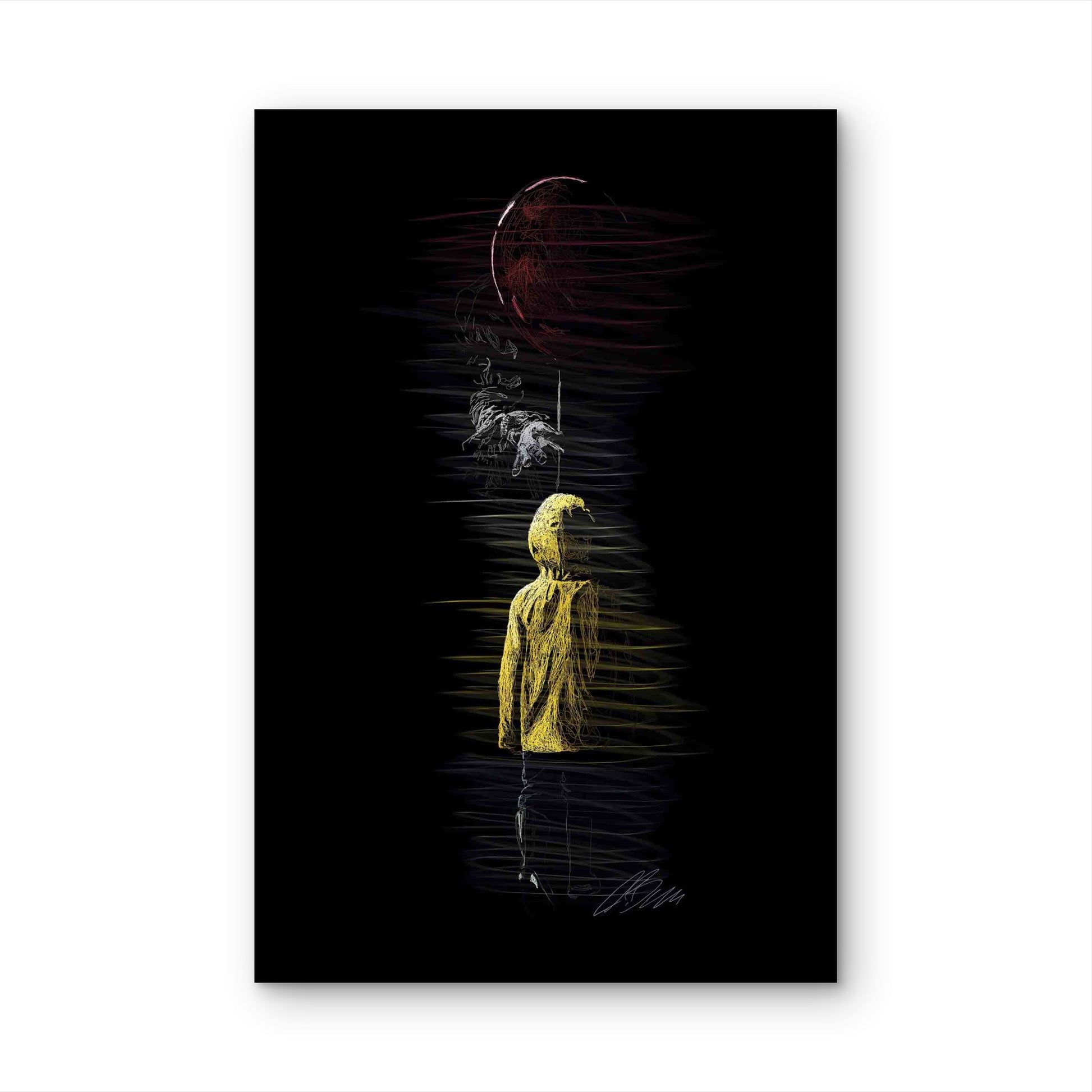 Eerie Yellow Raincoat Scribble Graphic 40x60cm Metal Print Ready to Hang - Bella Home Decor