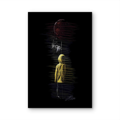 Eerie Yellow Raincoat Scribble Graphic 40x60cm Metal Print Ready to Hang - Bella Home Decor