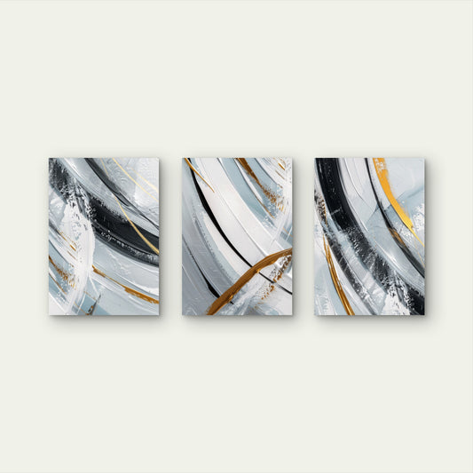 3pcs Black Gold Swirl Abstract Luxury Modern Wall Art Set Canvas Framed 40x60cm - High Quality Print 100% Australian Made Wall Canvas Ready to Hang
