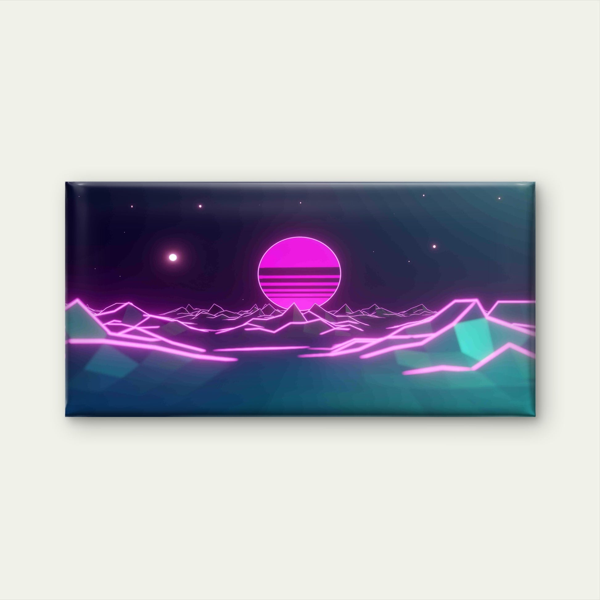 Sunset Over Neon Mountain Wall Art Canvas Office Home Room Framed 120x60cm - Bella Home Decor