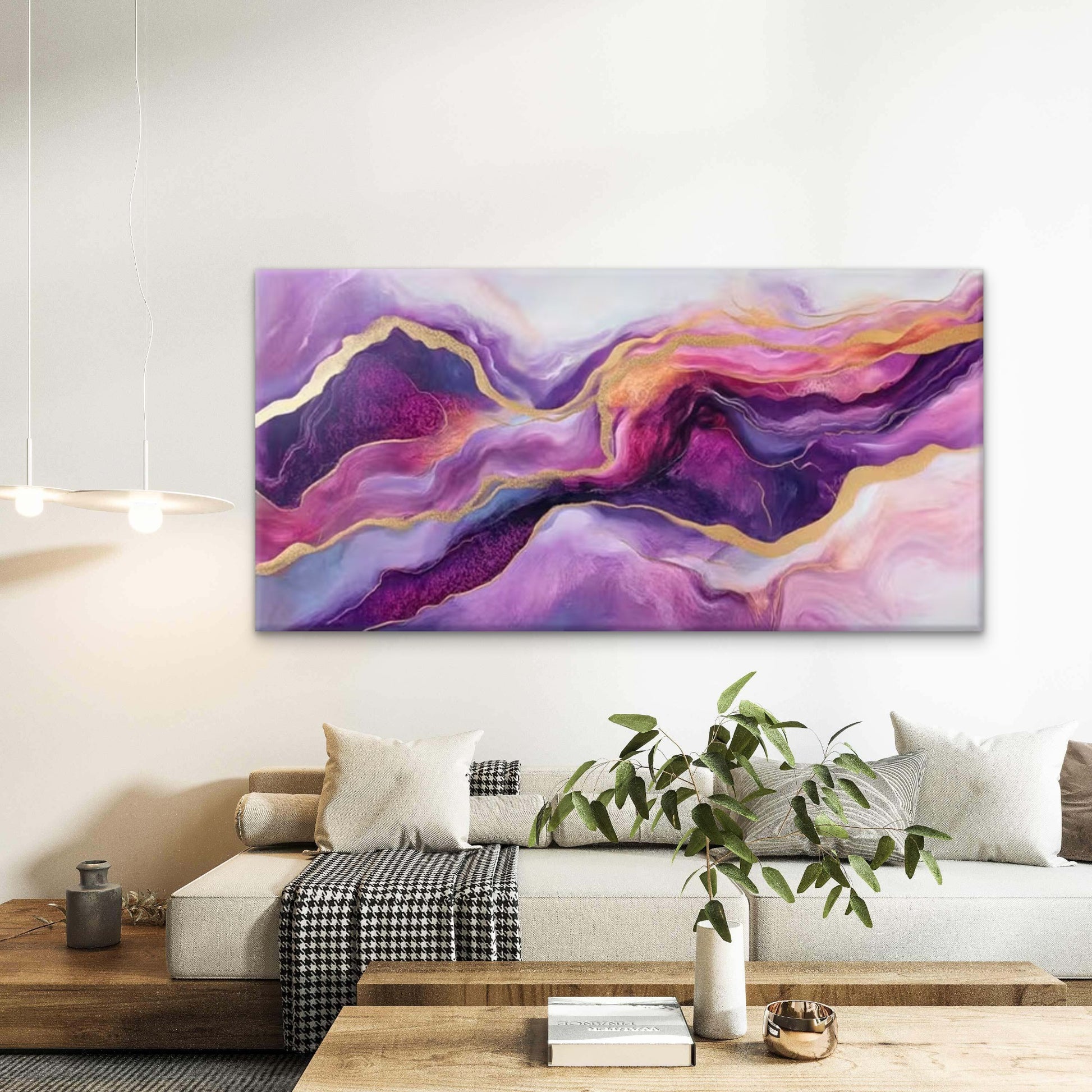 Purple, Blue & Yellow Fluid Wall Art Canvas Office Home Room Framed 120x60cm