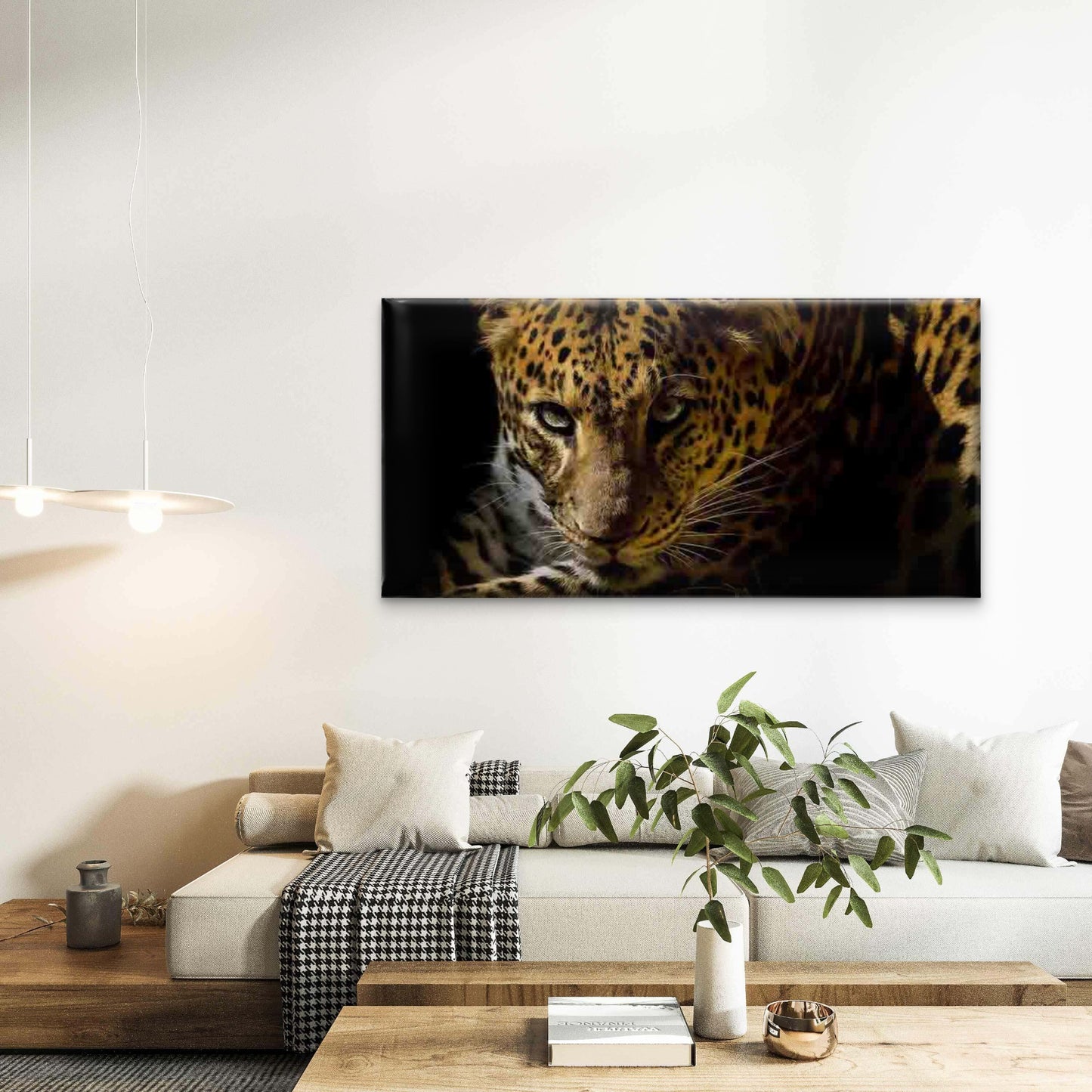Close-Up Image of a Leopard Wall Art Canvas Office Home Room Framed 120x60cm - Bella Home Decor