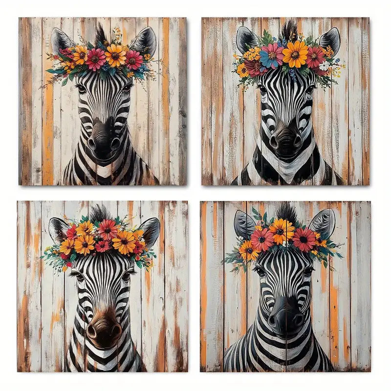 4pcs Chic Zebra Themed Elegant ZE  Wall Art Canvas Framed