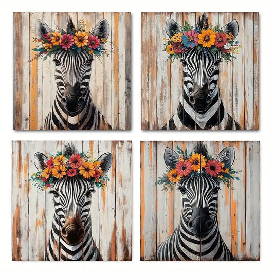 4pcs Chic Zebra Themed Elegant ZE  Wall Art Canvas Framed