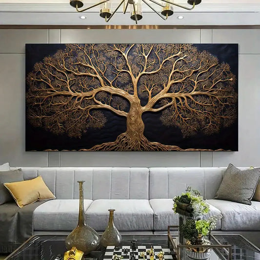 Golden Tree wall canvas office home room framed 120x60cm - Bella Home Decor