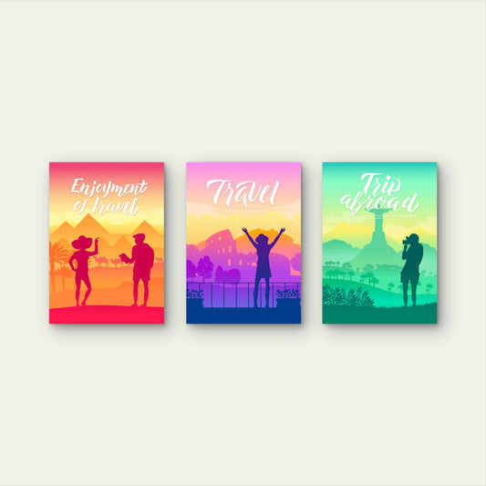3pcs Retro Silhouette Global Landmark Vintage Wall Art Set Canvas Framed 60x90cm - High Quality Print 100% Australian Made Wall Canvas Ready to Hang