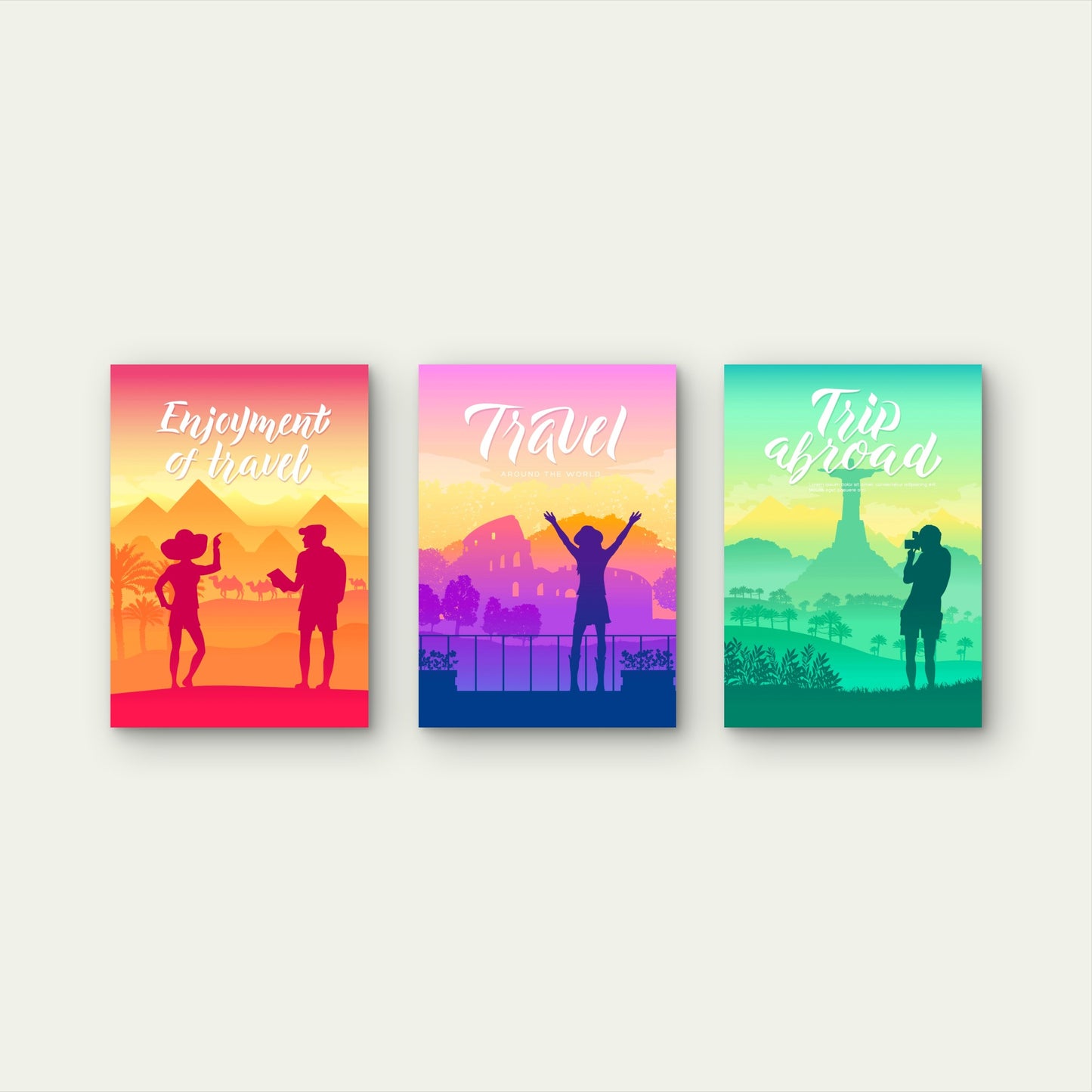 3pcs Retro Silhouette Global Landmark Vintage   Wall Art Set Canvas Framed 50x70cm - High Quality Print 100% Australian Made Wall Canvas Ready to Hang