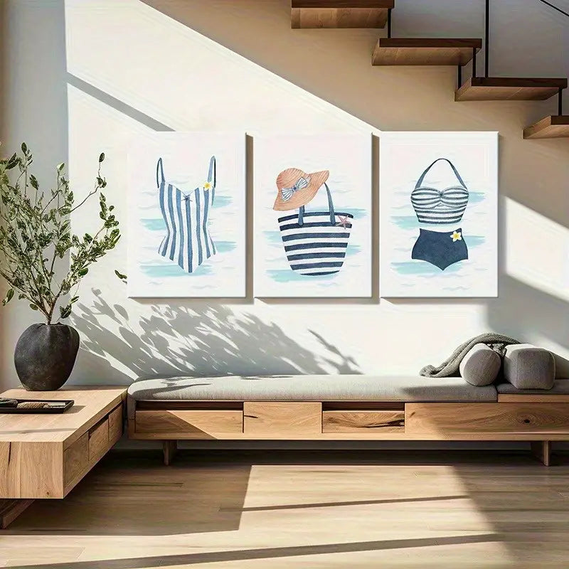 3pcs  Triple Swimsuit Prints Metal Print Ready to Hang Art - Bella Home Decor