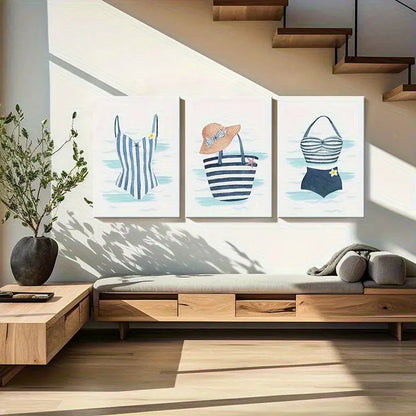 3pcs  Triple Swimsuit Prints Metal Print Ready to Hang Art - Bella Home Decor