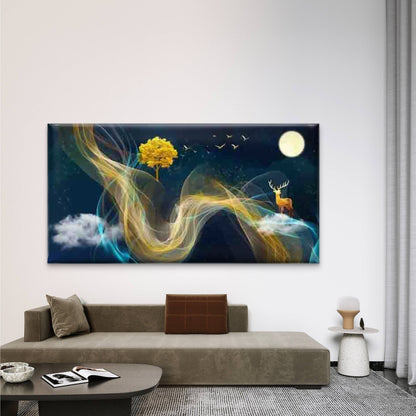 Night Sky Deer Tree Wall Art Canvas Office Home Room Framed 120x60cm