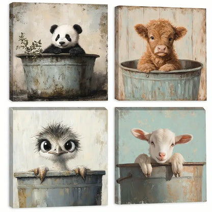 4pcs Lamb Room Aesthetic   Wall Art Canvas Framed