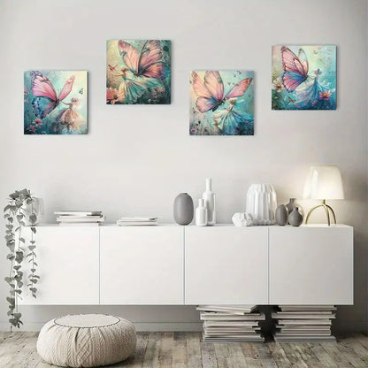 4pcs   Vintage Fairy Butterfly Floral hj    Wall Art Canvas Framed