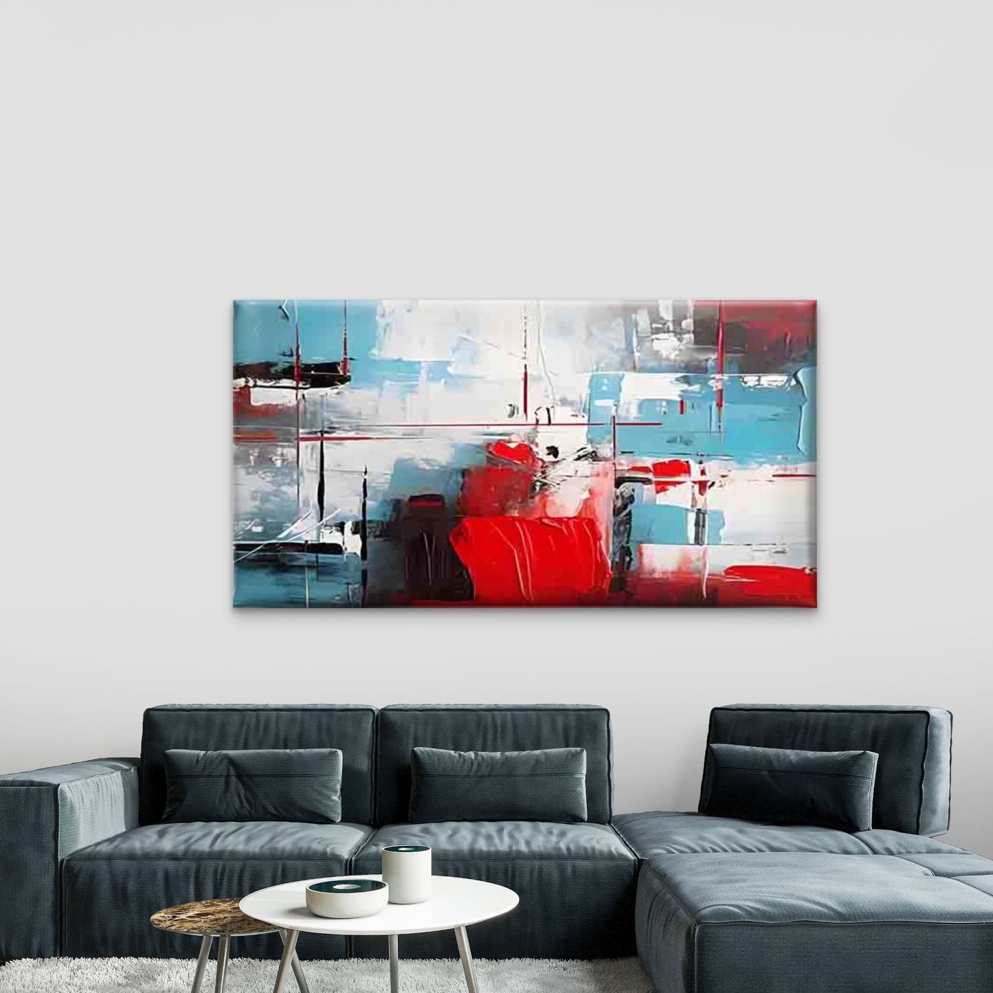 Red, Blue, and White Abstract Wall Art Canvas Office Home Room Framed 120x60cm - Bella Home Decor