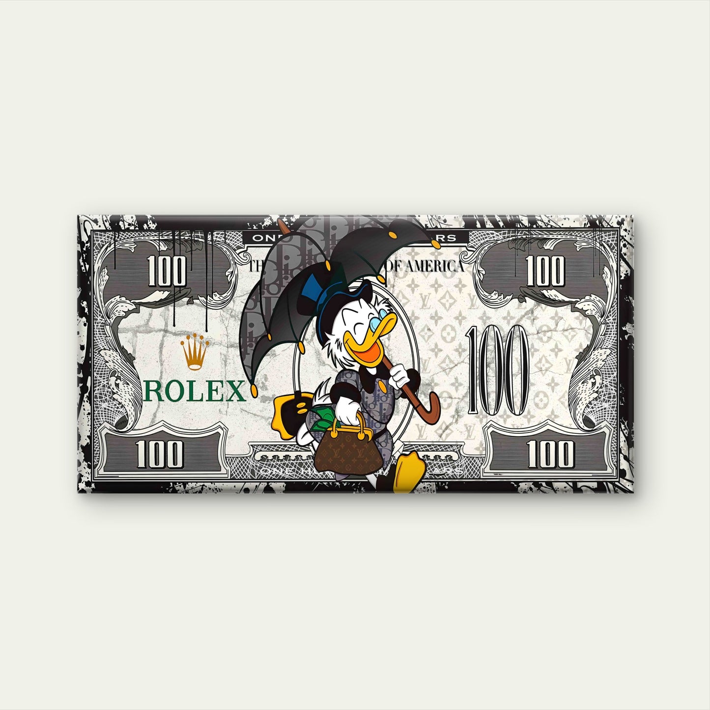 Rich Duck Dollar Bill Money Print Wall Art Canvas Office Home Framed 120x60cm - Bella Home Decor