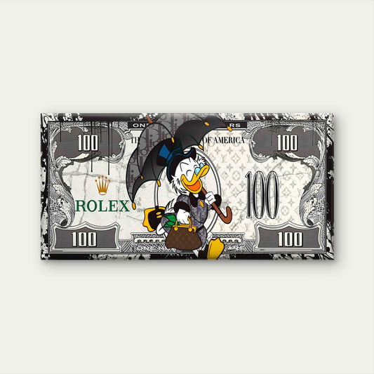 Rich Duck Dollar Bill Money Print Wall Art Canvas Office Home Framed 120x60cm