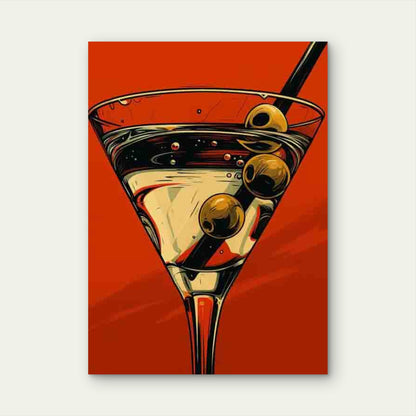 Vintage Martini Glass with Olive 60x90cm Metal Print Ready to Hang - Bella Home Decor