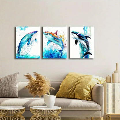 3pcs Whale And Shark Ocean Art Canvas Prints Metal Print Ready to Hang Art