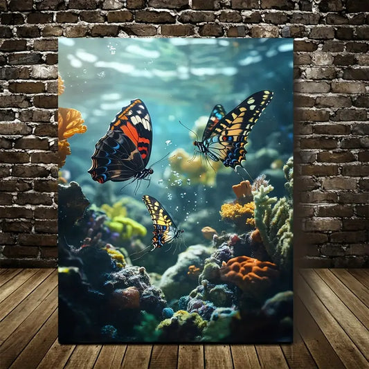 Surreal Butterfly Scene Underwater 40x60cm Metal Print Ready to Hang - Bella Home Decor