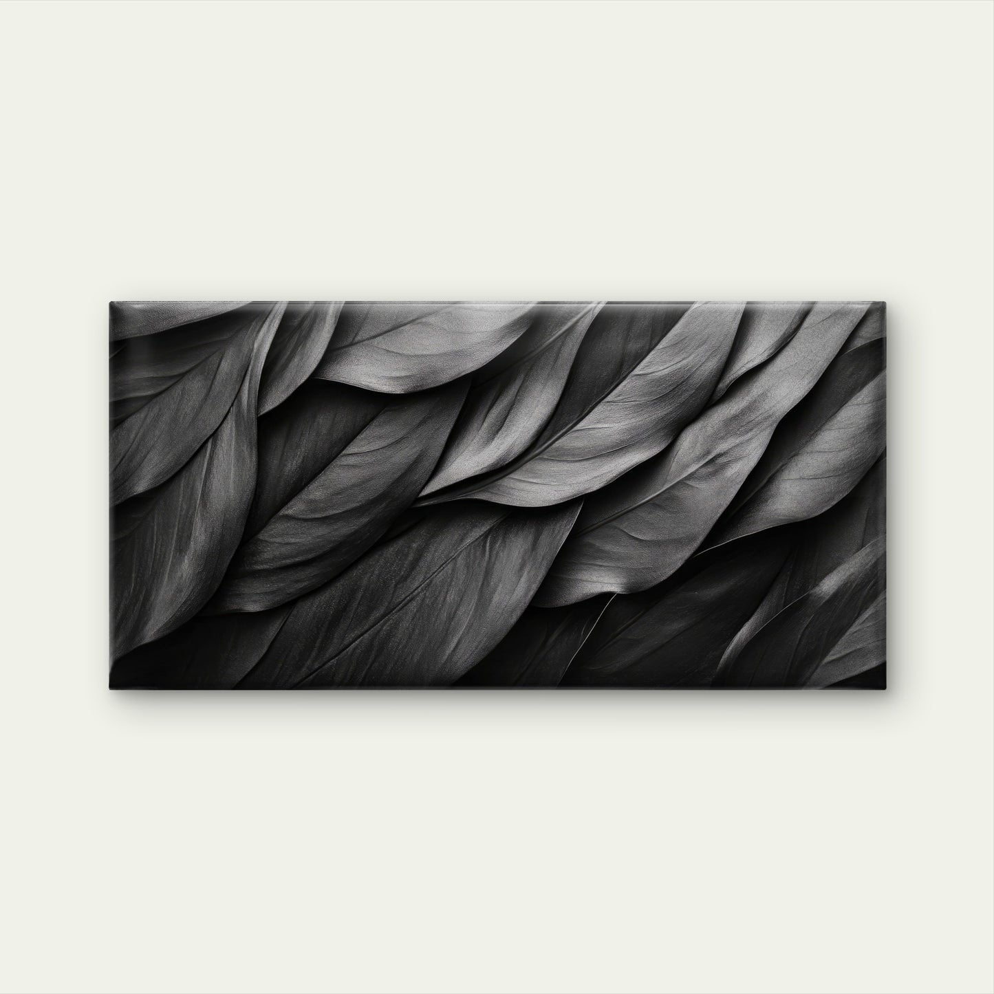 Modern Black & White Textured Leaves Wall Art Canvas Office Home Framed 120x60cm