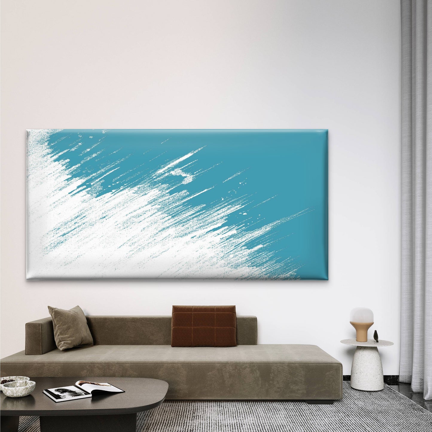 Modern Blue Grunge Brushstroke Wall Art Canvas Office Home Room Framed 120x60cm