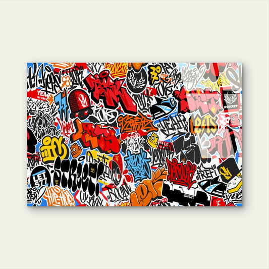 Urban Street Graffiti Collage Pattern Acrylic Glass Printing Wall Art Australian Made Quality