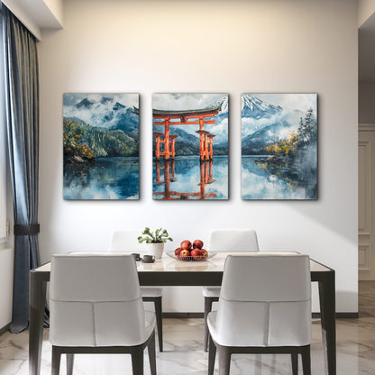 3pcs Red Torii Gate Reflection On Water Wall Art Set Canvas Framed 40x60cm - High Quality Print 100% Australian Made Wall Canvas Ready to Hang - Bella Home Decor