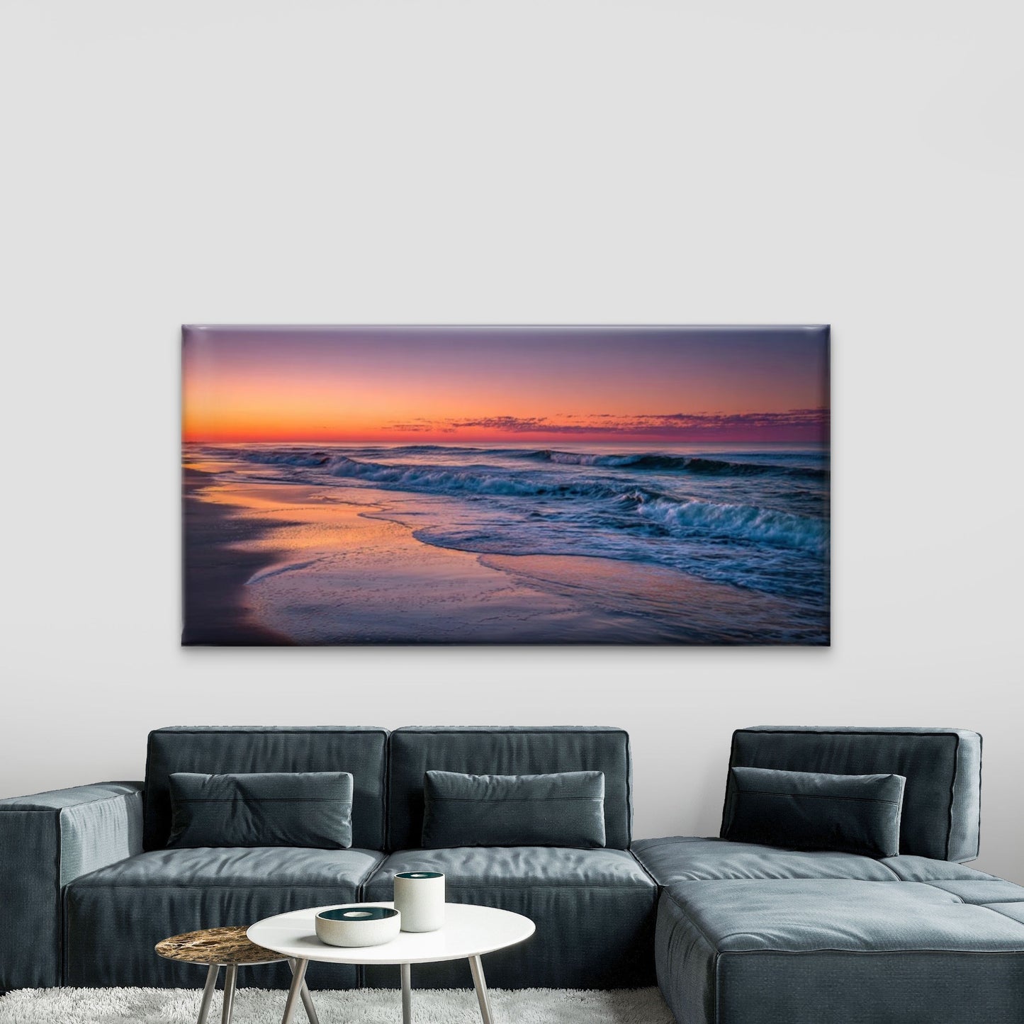 Pink Ocean Waves Beach Wall Art Canvas Office Home Room Framed 120x60cm
