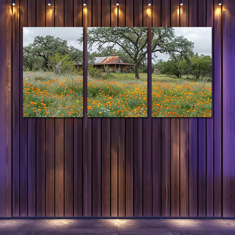 3pcs Home Decor Nestled in a peaceful valley Wall Art Set Canvas Framed 50x70cm - High Quality Print 100% Australian Made Wall Canvas Ready to Hang