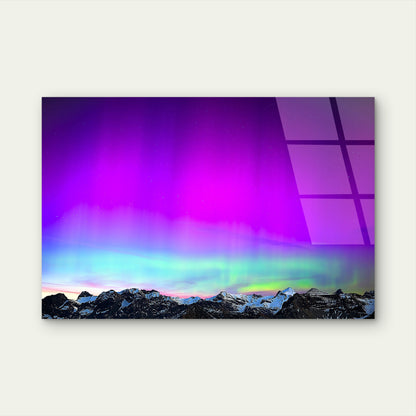 Purple Northern Lights Mountain Star Acrylic Glass Printing Wall Art Australian Made Quality