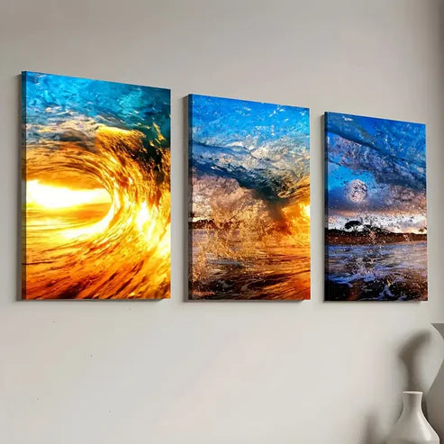 3pcs Ocean Wave Modern Landscape Art Wall Art Canvas Unframed - High Quality Print 100% Australian Made Wall Canvas